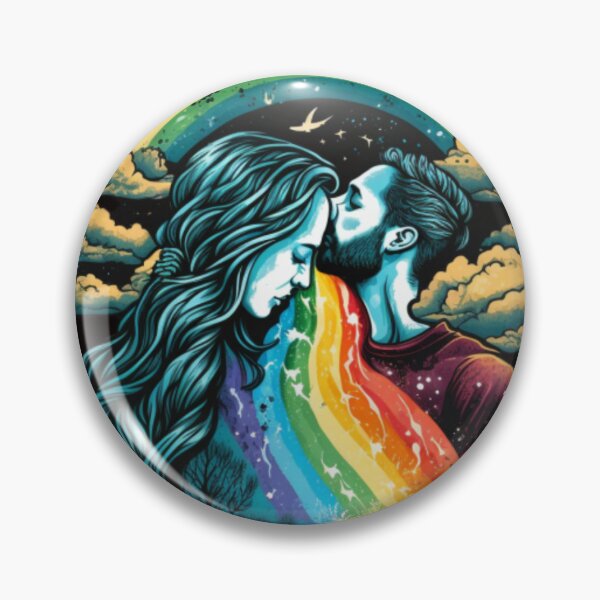 Item preview, Romantic Rainbow Kiss: Art Print of a Loving Couple Embraced by Colors designed and sold by JOY STORE 45.