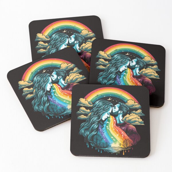 Item preview, Romantic Rainbow Kiss: Art Print of a Loving Couple Embraced by Colors designed and sold by JOY STORE 45.