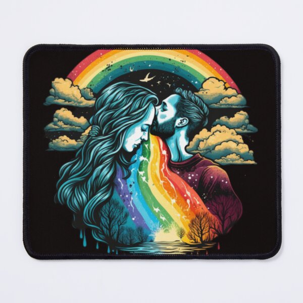 Item preview, Romantic Rainbow Kiss: Art Print of a Loving Couple Embraced by Colors designed and sold by JOY STORE 45.