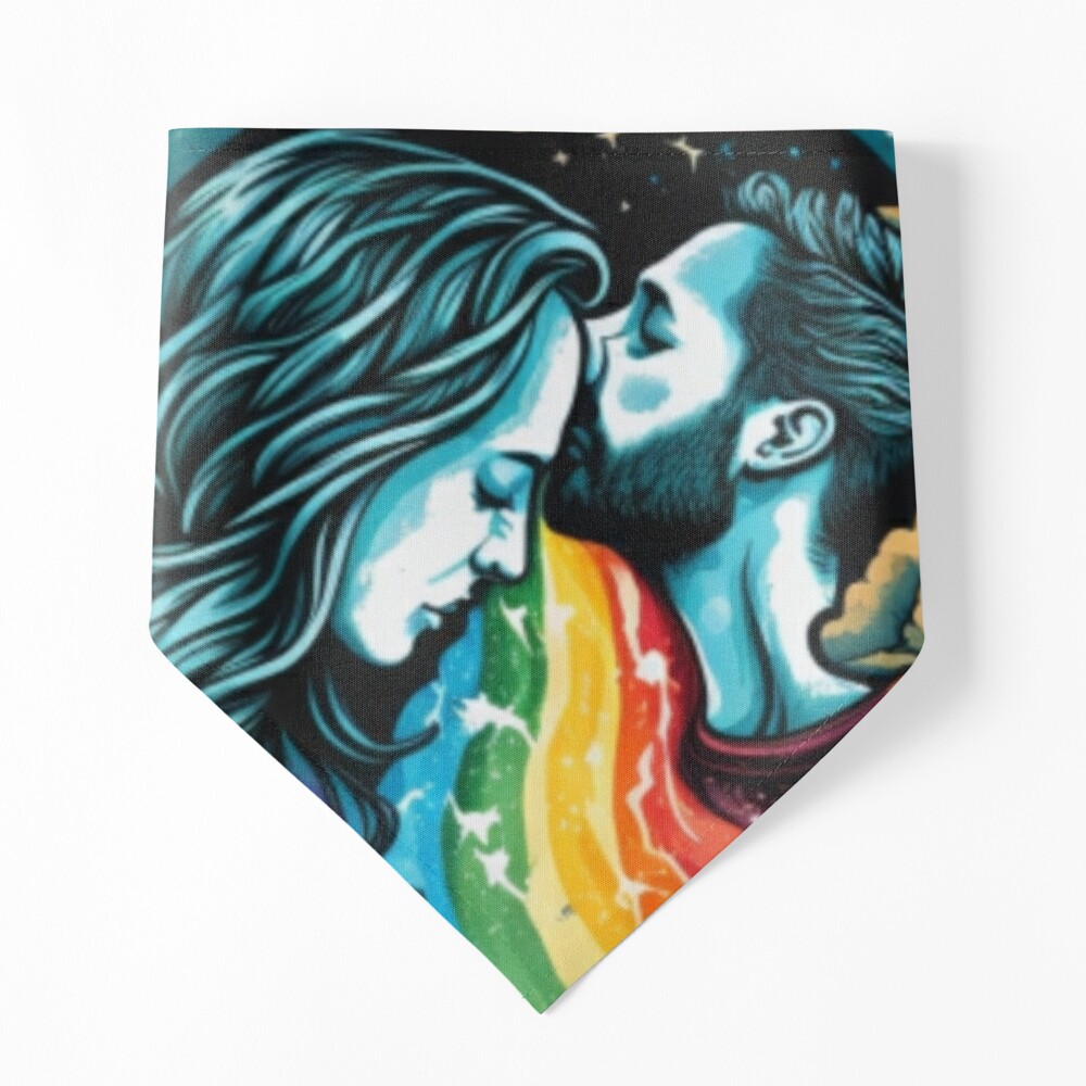 Romantic Rainbow Kiss: Art Print of a Loving Couple Embraced by Colors