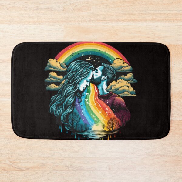 Item preview, Romantic Rainbow Kiss: Art Print of a Loving Couple Embraced by Colors designed and sold by JOY STORE 45.