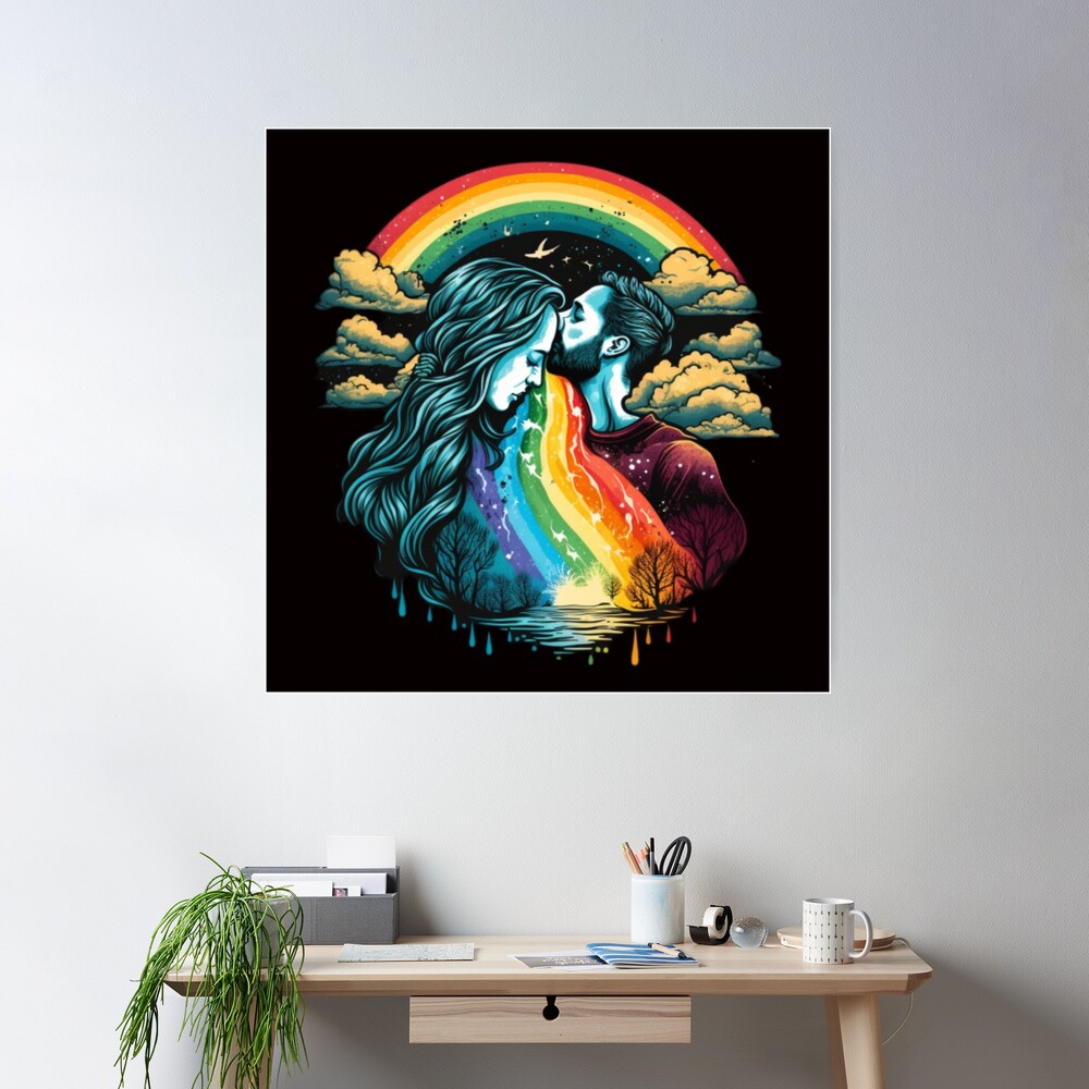 Póster for Sale con la obra «Beso romántico del arco iris: Lámina de una  pareja amorosa abrazada por colores» de fabrice1987 | Redbubble