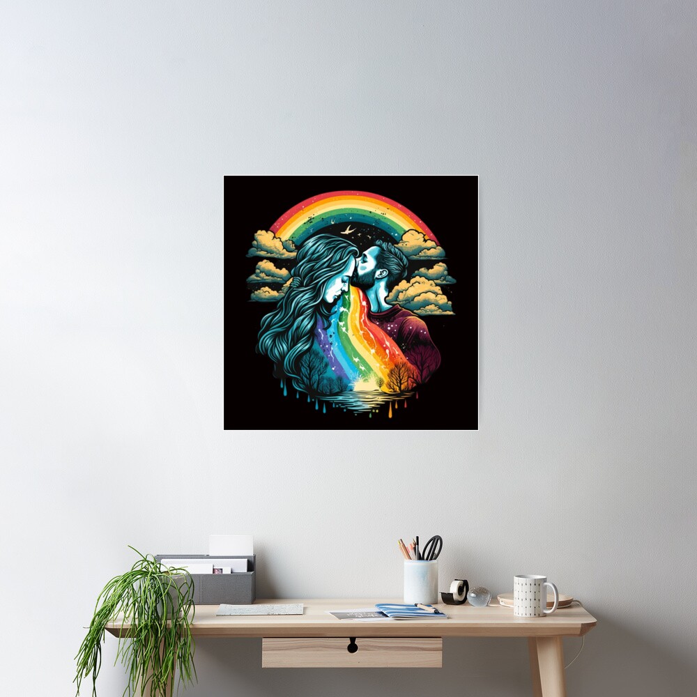 Póster for Sale con la obra «Beso romántico del arco iris: Lámina de una  pareja amorosa abrazada por colores» de fabrice1987 | Redbubble