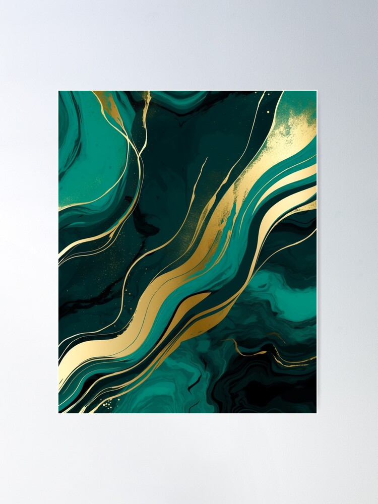 絵画 emeralda53 Emerald Green and Gold Abstract Art Prints · Set of 3 Prints