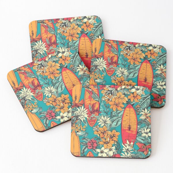 Item preview, Funky Surfboards with Hawaiian Pattern and Tropical Flowers - Bright and Colorful Design designed and sold by lolomastudio.