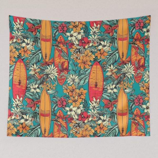 Item preview, Funky Surfboards with Hawaiian Pattern and Tropical Flowers - Bright and Colorful Design designed and sold by lolomastudio.