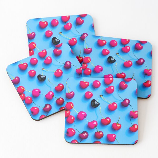 Item preview, Red cherries on light blue background designed and sold by imagenia.