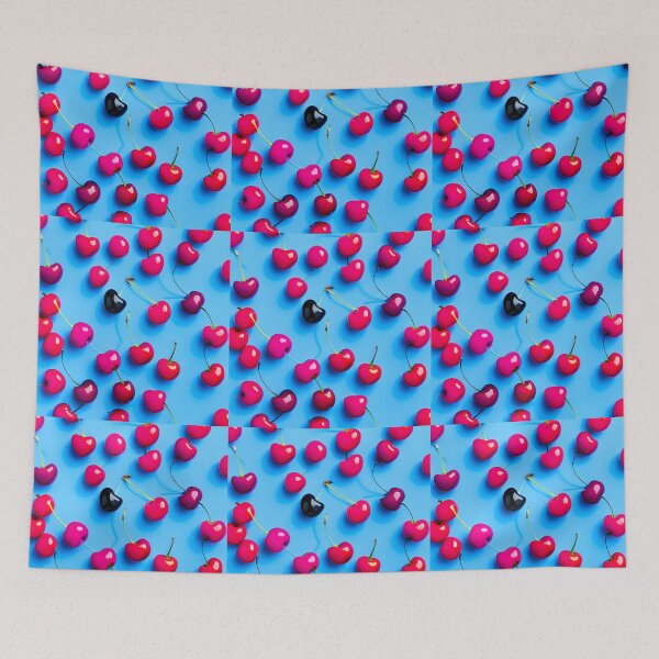 Item preview, Red cherries on light blue background designed and sold by imagenia.