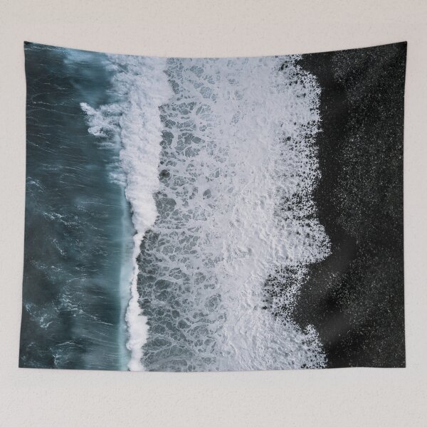 Item preview, Aerial of a Black Sand Beach with Waves - Oceanscape designed and sold by regnumsaturni.