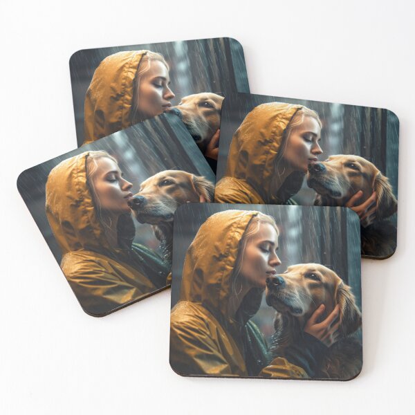Item preview, Woman kissing her golden retriever in the rain designed and sold by theresa7131.