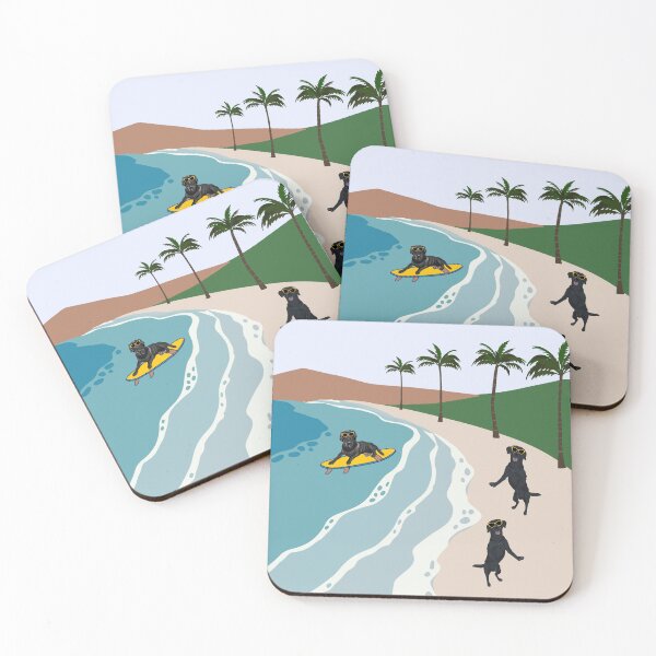 Item preview, Black Labrador Dog on Paradise Beach Vacation designed and sold by SeasonalDogs.