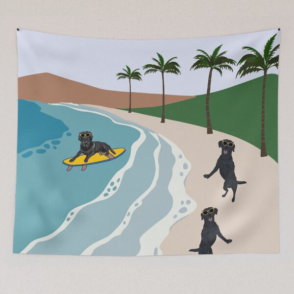 Item preview, Black Labrador Dog on Paradise Beach Vacation designed and sold by SeasonalDogs.