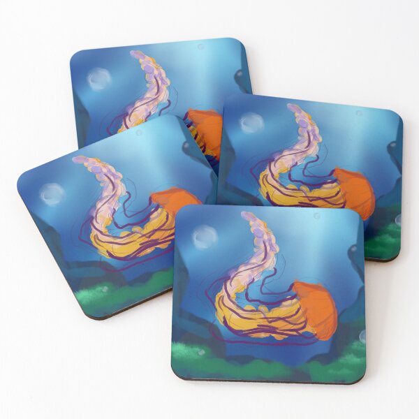 Item preview, Orange and Pink Jellyfish swimming Underwater designed and sold by RabbitPie.