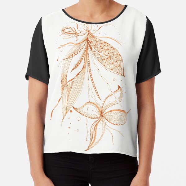 Imagination... FLOWERS AND NATURE botanical design I Handmade floral art illustration drawing with zentangle felt pen Chiffon Top