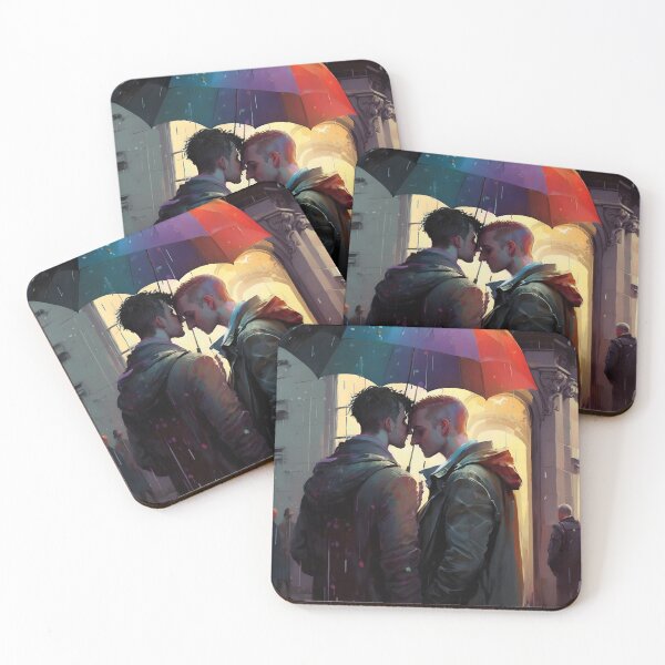 Item preview, 2 Men, Rain, and a Rainbow Umbrella - LGBT Love designed and sold by PenguiQueer.