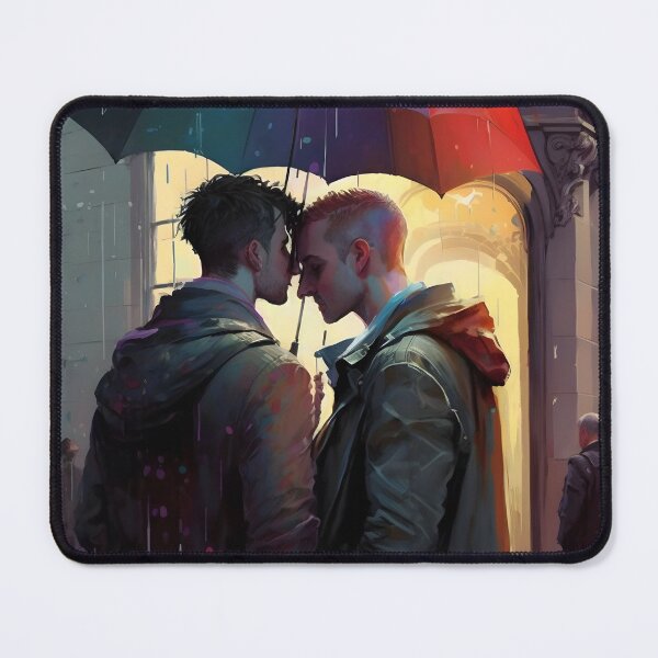Item preview, 2 Men, Rain, and a Rainbow Umbrella - LGBT Love designed and sold by PenguiQueer.