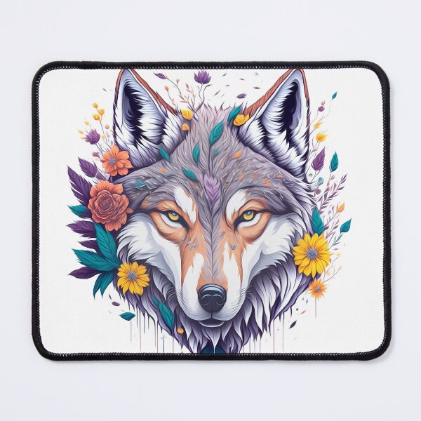 Item preview, Wolf head floral art digital colorful vector design designed and sold by Sashindra Wijayarathna.