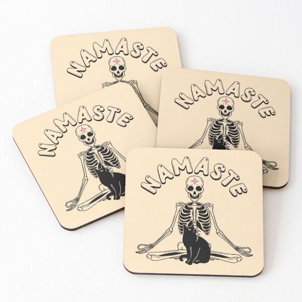 Item preview, Yoga Namaste Black Cat in beige designed and sold by charcoalcatco.