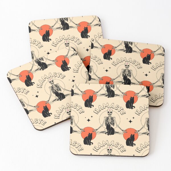 Item preview, Yoga Namaste Black Cat Pattern in beige designed and sold by charcoalcatco.