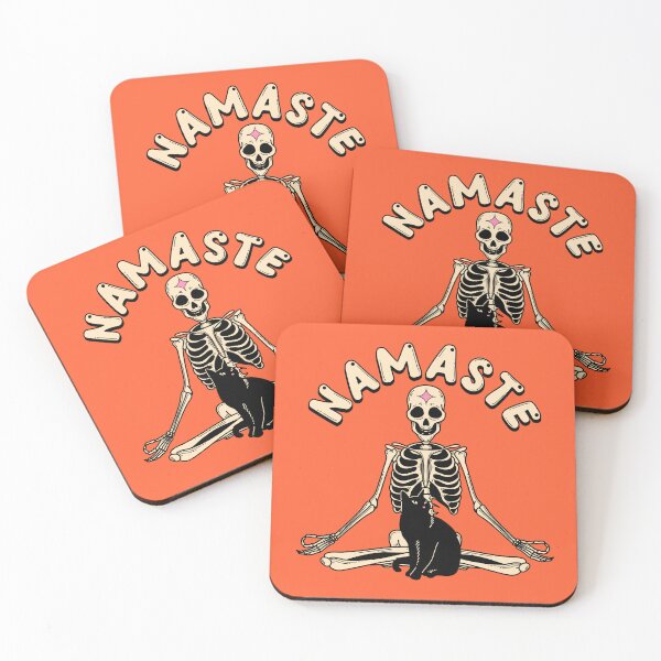 Item preview, Yoga Namaste Black Cat in orange designed and sold by charcoalcatco.