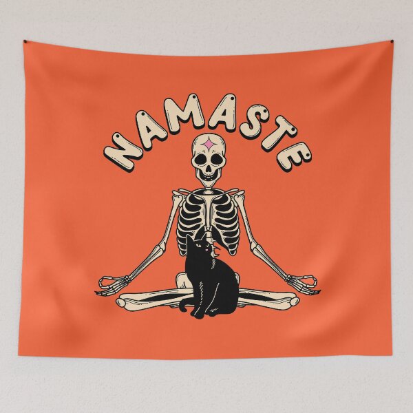 Item preview, Yoga Namaste Black Cat in orange designed and sold by charcoalcatco.
