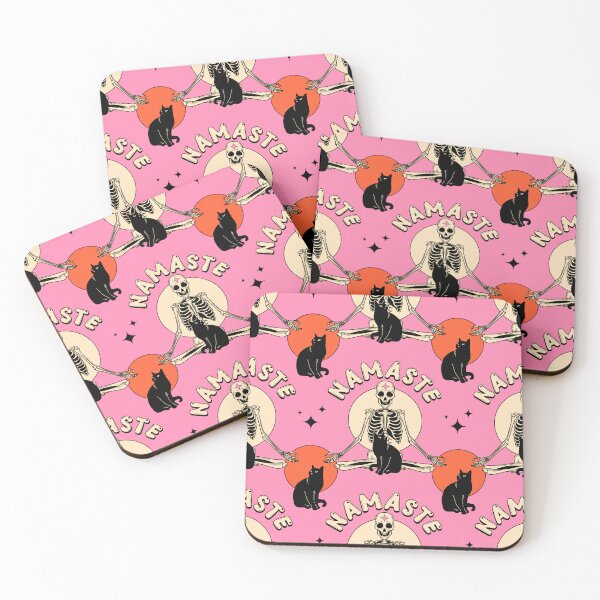 Item preview, Yoga Namaste Black Cat Pattern in pink designed and sold by charcoalcatco.
