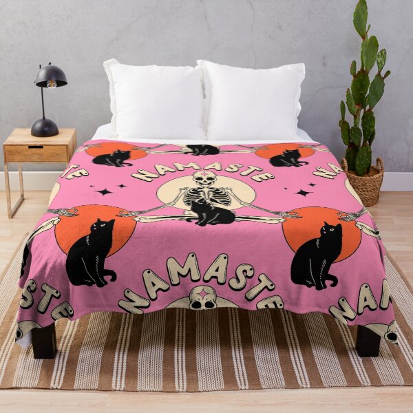 Item preview, Yoga Namaste Black Cat Pattern in pink designed and sold by charcoalcatco.