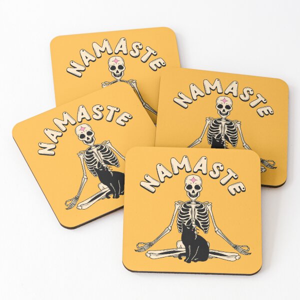 Item preview, Yoga Namaste Black Cat in yellow designed and sold by charcoalcatco.