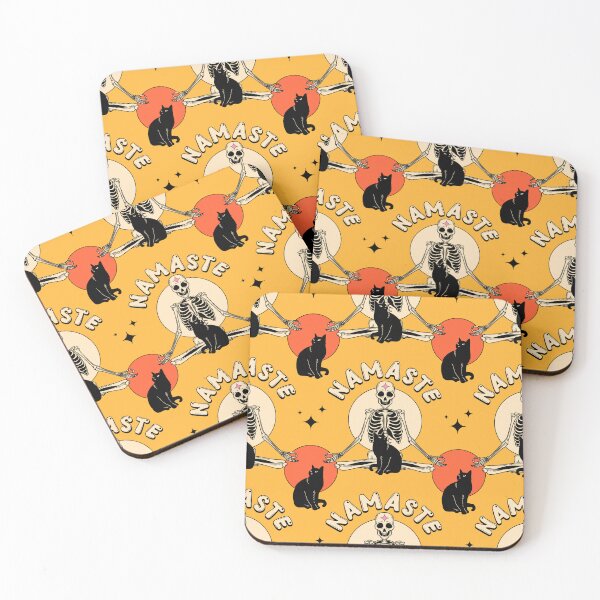Item preview, Yoga Namaste Black Cat Pattern in yellow designed and sold by charcoalcatco.