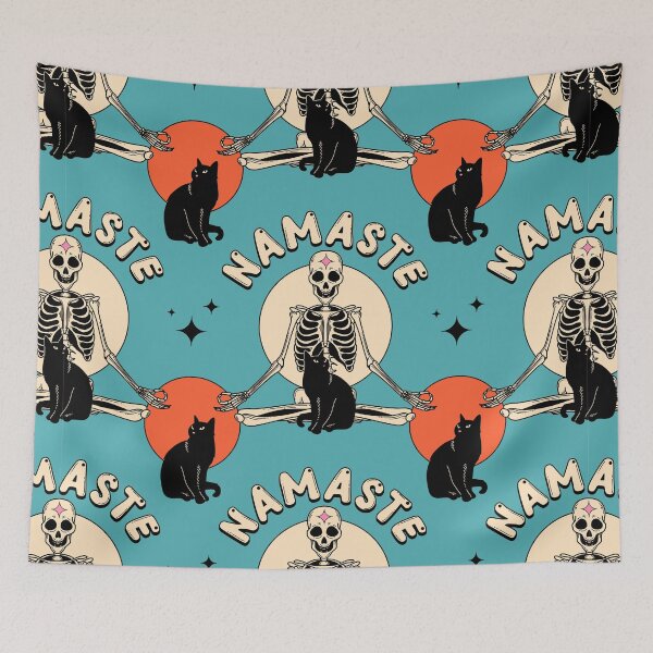Item preview, Yoga Namaste Black Cat Pattern in blue designed and sold by charcoalcatco.