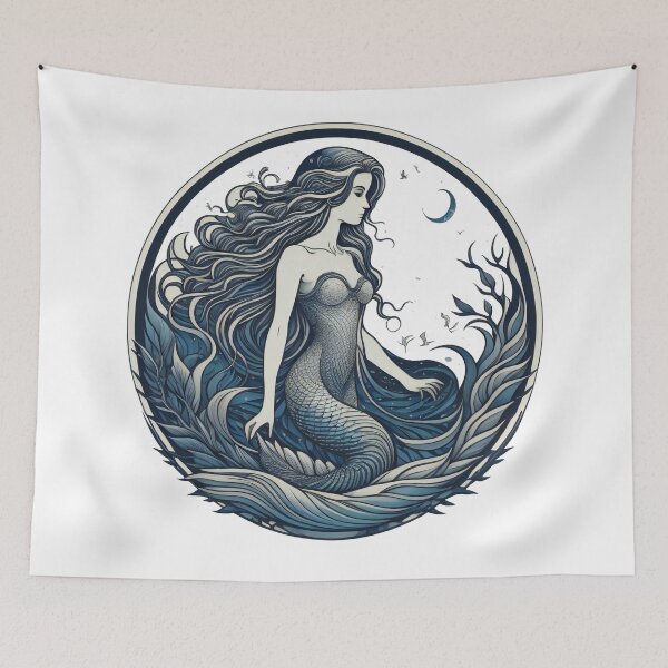 Item preview, Beautiful mermaid with long hair in the moonlight designed and sold by Sanan Israyilli.