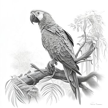 Ultra detailed watercolor illustration of a beautiful parrot with flowers