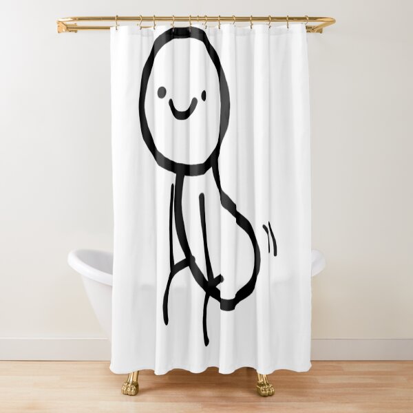 Humor Shower Curtain, Stickman Meme Face Icon Looking at Computer Joyful  Fun Caricature Comic Design, Fabric Bathroom Set with Hooks, 69W X 75L  Inches