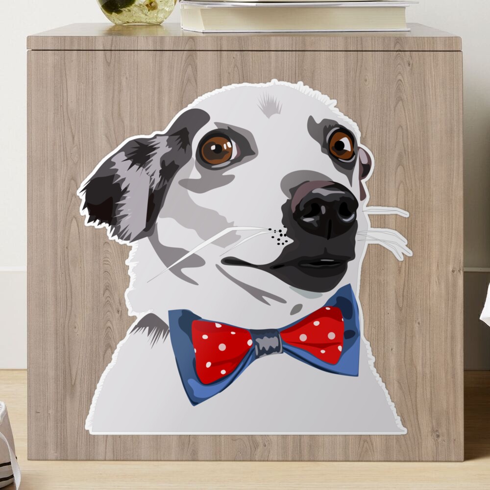White Dog with Brown Eyes and Butterfly Tie Sticker Sticker for Sale by  StimulusArt