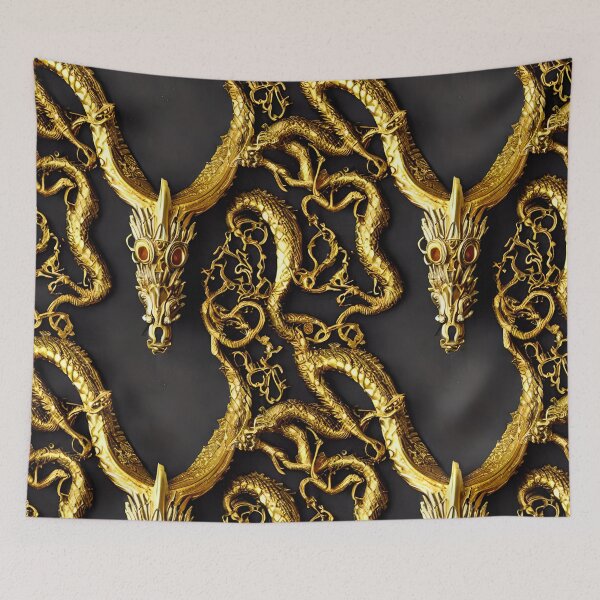 Artikelvorschau, Goldenes Drache-Emblem mit Juwelen - nahtloses Muster entworfen und verkauft von Chubuter.