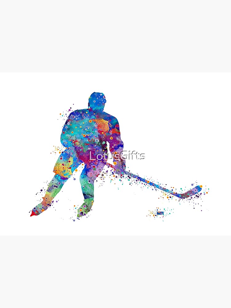 Ice Hockey Boy Player Watercolor Sports Gift Throw Pillow by LotusArt