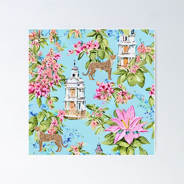 Item preview, Chinoiserie with pagodas and cheetahs designed and sold by SophieClimaArt.