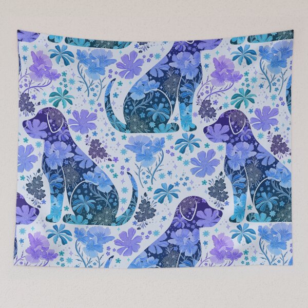 Item preview, Vintage Floral Dog Silhouette - Blue Ombre designed and sold by Meganlaine.