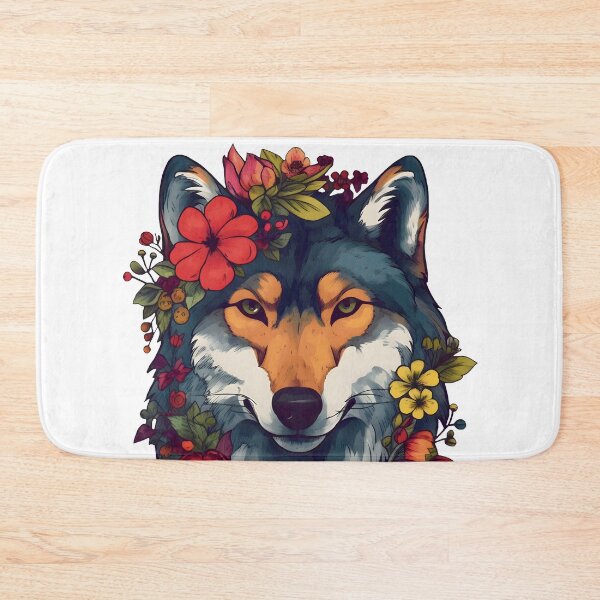 Item preview, Beautiful wolf portrait with flowers, AI art designed and sold by MachinaeDreams.