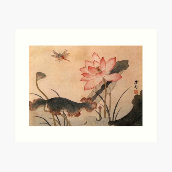 Item preview, Korean Painting Minhwa Lotus and Dragonflies designed and sold by tangerinemars.