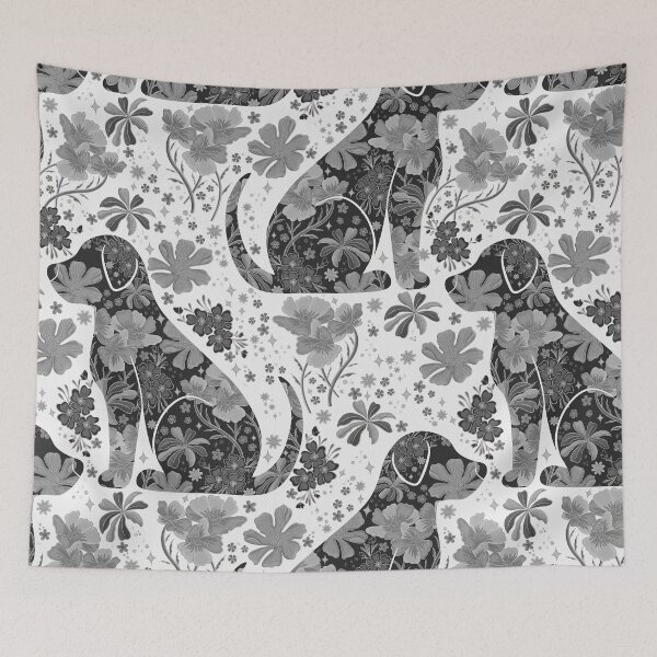 Item preview, Vintage Floral Dog Silhouette - Black & White designed and sold by Meganlaine.