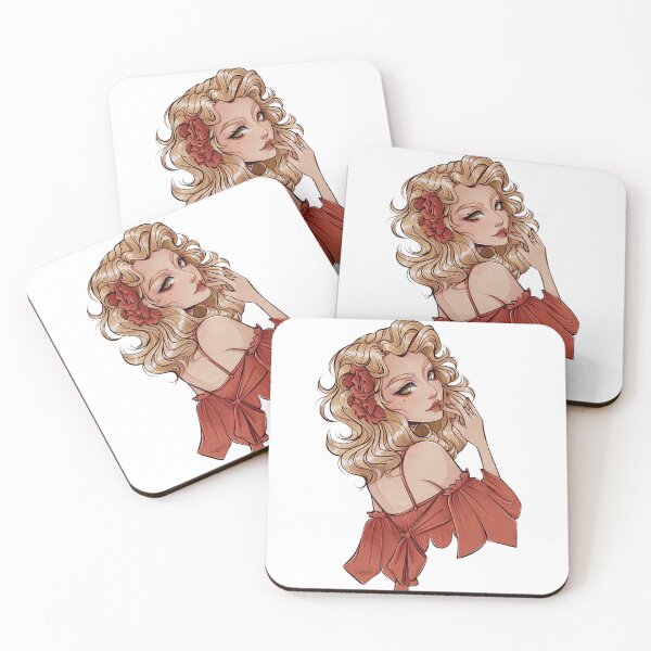Item preview, Chica rubia en vestido rojo con rosas en el pelo designed and sold by oswaldjane.