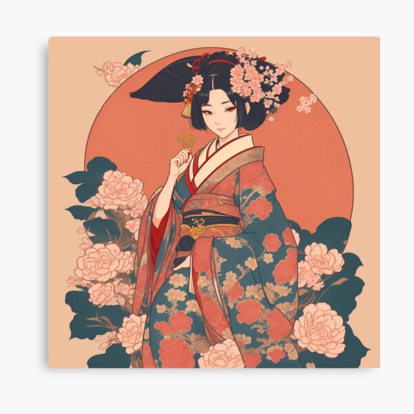 Anime girl in red kimono sticker, cherry blossoms, anime girl  portrait,Japanese traditional costume, anime fan art Sticker for Sale by  DeepikaSingh