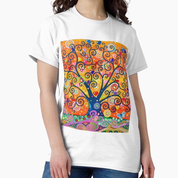 Tree of Life, Hearts and Orange Sky Classic T-Shirt