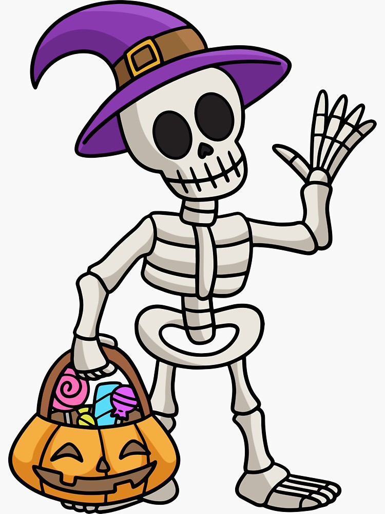 Purple Hat Skeleton with Shopping Bag of Sweets Sticker Sticker for Sale  by StimulusArt