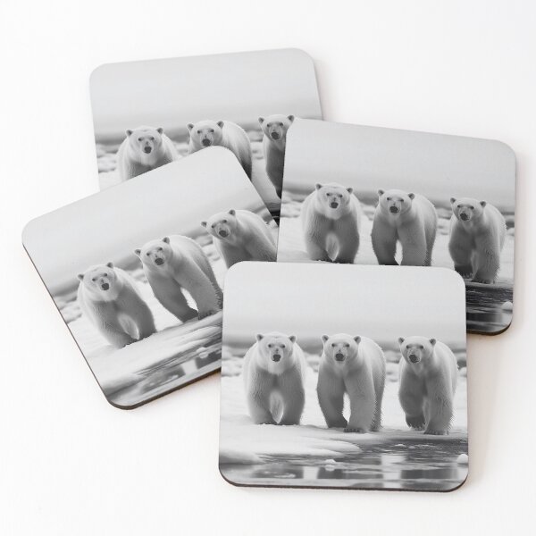 Item preview, Three White Polar Bears Photography Wild Animal Antarctic Artic Black and White Animal Portrait designed and sold by Univers Noir et Blanc.