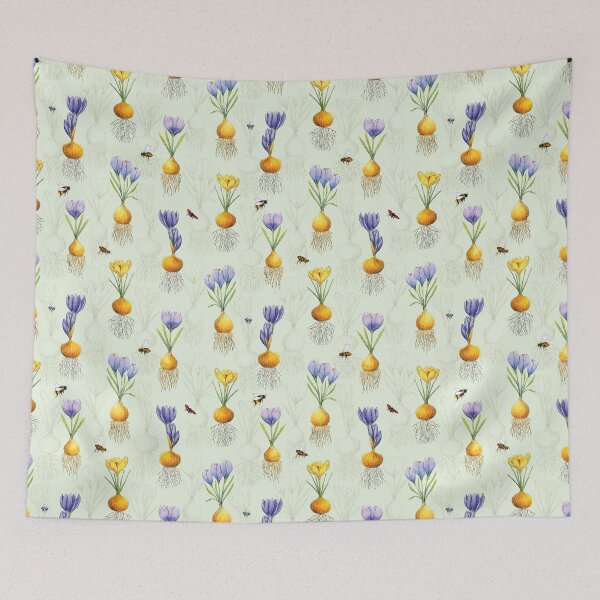 Item preview, Crocuses and Bugs Watercolor Spring Floral Pattern designed and sold by AlicjaCurioseur.