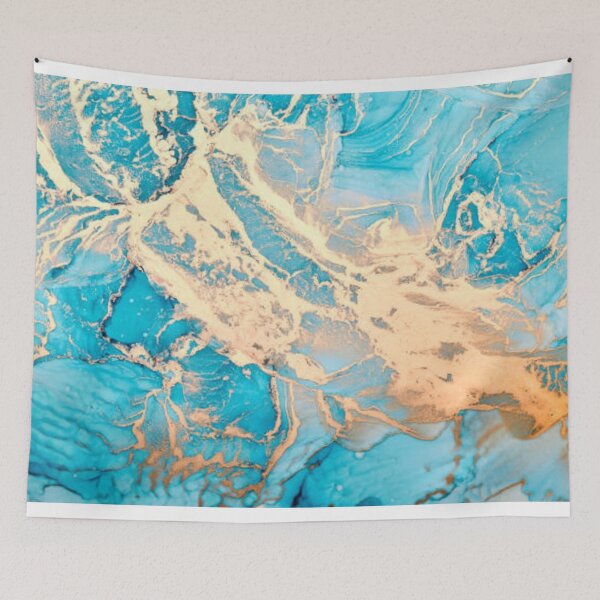 Item preview, Blue golden ink luxury abstract background, colorful marble texture, fluid art pattern wallpaper, paint mix underwater wavy spots and stains  designed and sold by MTShoppingLine.