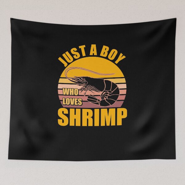 Item preview, Just A Boy Who Loves Shrimp - Cute t-shirt design - Sticker Redbubble designed and sold by bluehatgraphics.