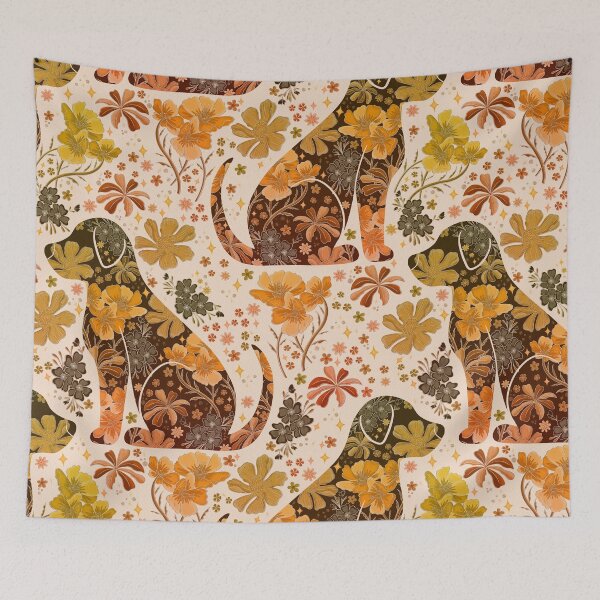 Item preview, Vintage Floral Dog Silhouette - Orange Ombre  designed and sold by Meganlaine.